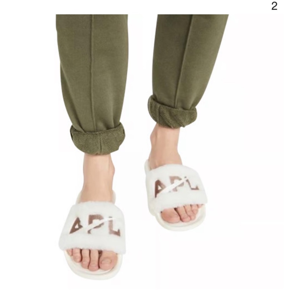 APL shearling mules almond